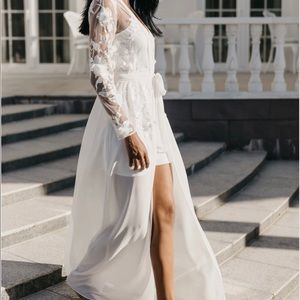 Le Rose bridal robe with 3D flowers and satin slip- XS